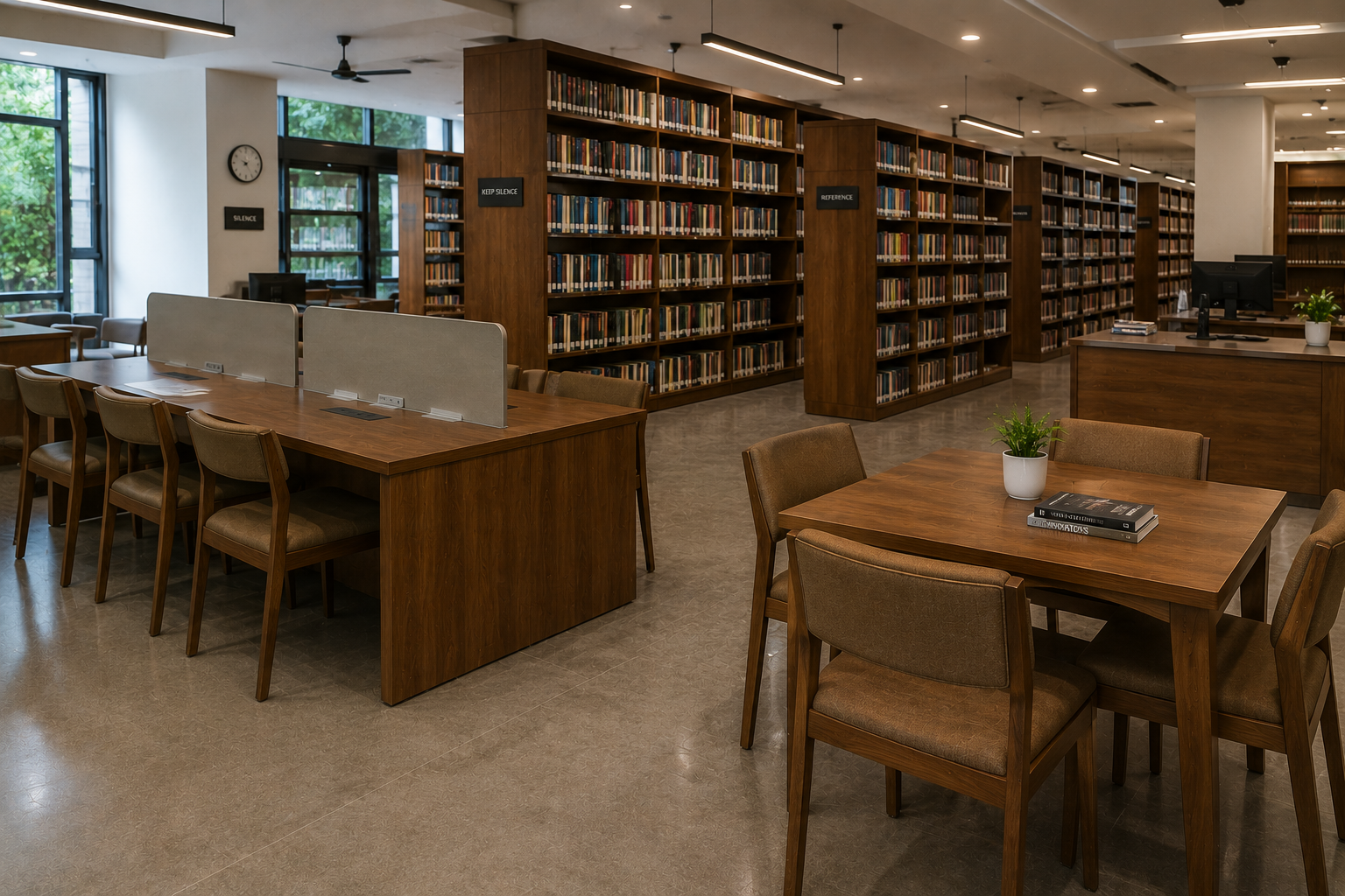 School library with custom hardwood shelving